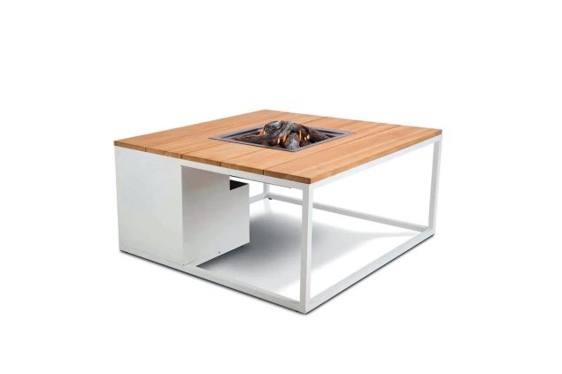 Cosi Cosiloft 100 Feuertisch mit weißem Rahmen und Teakholzplatte - SALE