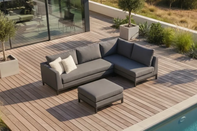 Square chaise rechts sooty met voetenbank