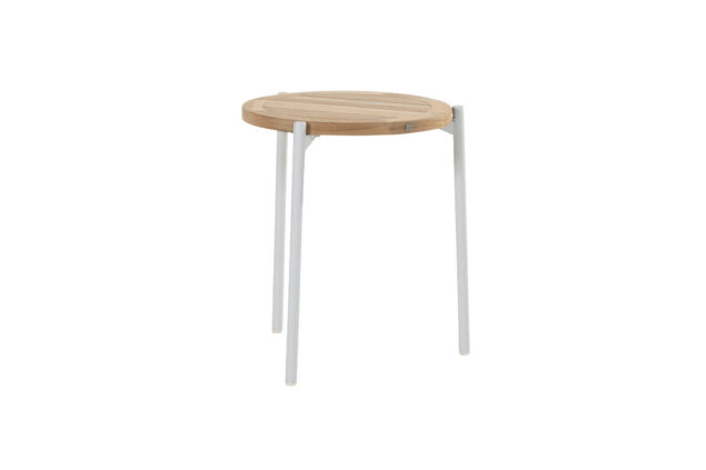 4 Seasons Outdoor Yoga Beistelltisch „Frost Grey“ mit Teakholzplatte, Ø 45 cm, 55 cm hoch * Sale *