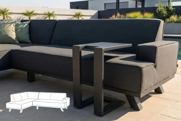 Flow Quart chaise Sooty links + bijzettafel