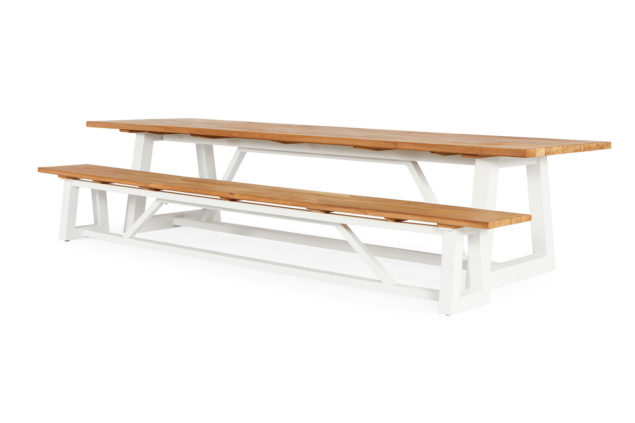 Suns Ovada Gartentisch mit Bank 340 cm weißer Rahmen