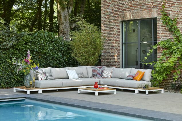 Suns Evora Lounge-Set XL, Soft Grey mit mattweißem Gestell, lange Seite rechts
