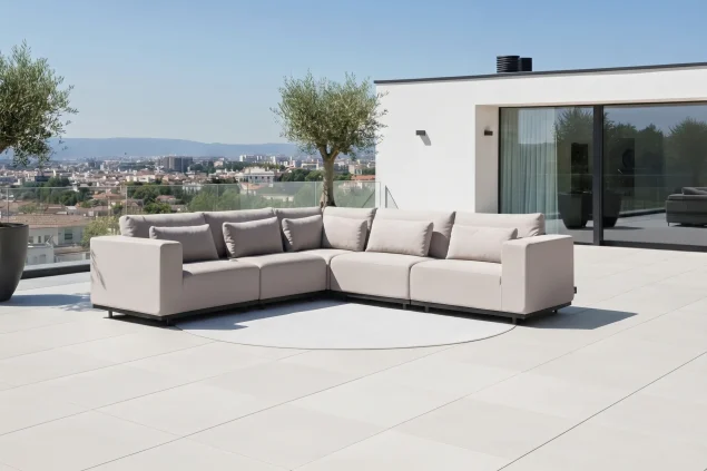 Flow. Lux Eckbank Sunbrella graumel chalk