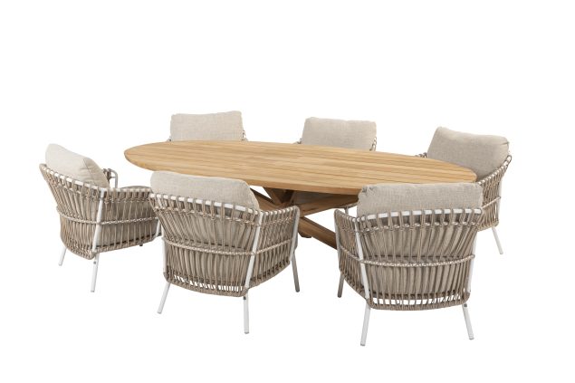 4 Seasons Outdoor Dalias niedrige Esstischgruppe mit Prado Tisch mit elliptischer Platte 240 x 115 cm * SALE *