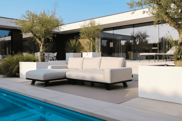 Flow. Easey Chaiselongue-Sofa graumel chalk links