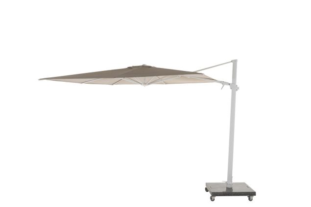 4 Seasons Outdoor Siesta Schwebender Premium-Sonnenschirm 300 x 300 cm, sandfarbenes Tuch mit weißem Rahmen