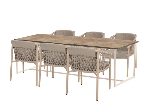 4 Seasons Outdoor Allora Gartenmöbel-Set Latte mit Quatro Tisch mit Robusto Teakholzplatte 220 x 95 cm * Sale *