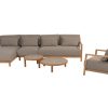 4 Seasons Outdoor Marie chaise loungebank teak met center en Marie loungestoel en Finn tafels