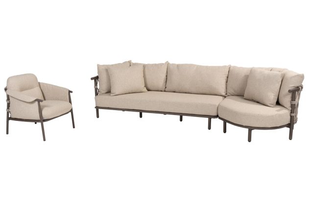 4SO Ezra chaise loungebank met love island terre met Ezra loungestoel.