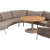 4 Seasons Outdoor Comino Eck-Lounge-Sofa mit Saba niedrigem Esstisch Gartentisch latte mit Teakholzplatte Ø 130 cm