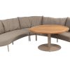 4 Seasons Outdoor Comino Eck-Lounge-Sofa mit Saba niedrigem Esstisch Gartentisch latte mit Teakholzplatte Ø 130 cm