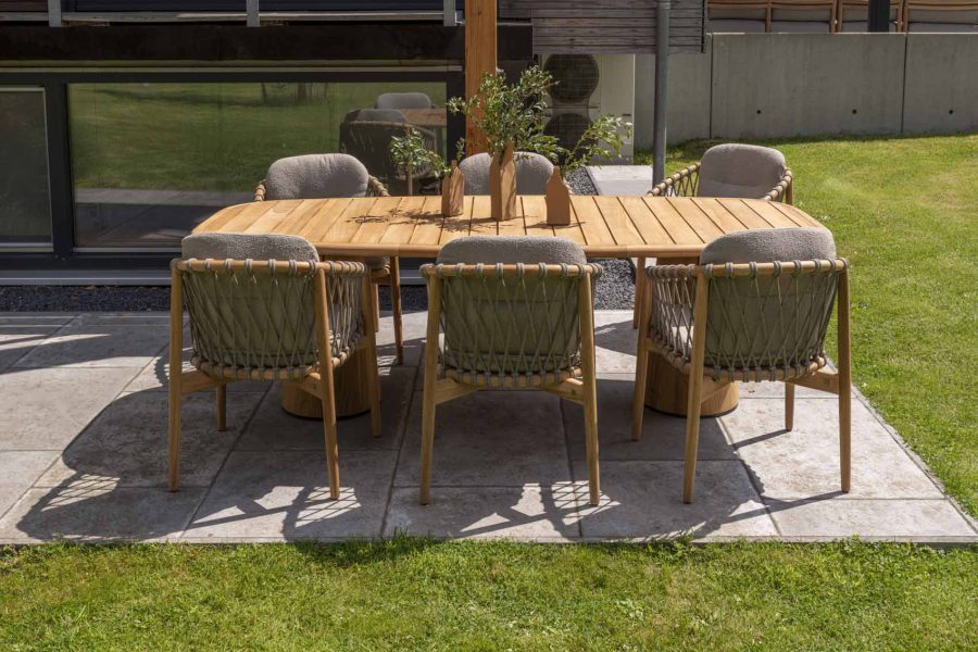 4 Seasons Outdoor Nora Esstischgarnitur Teak natur mit Capri Tisch 240 x 110 cm