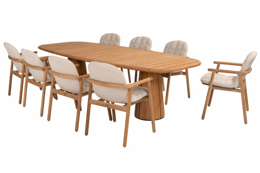 4 Seasons Outdoor Samos Esstischgruppe Teak mit Capri Tisch mit Fassplatte 280 cm