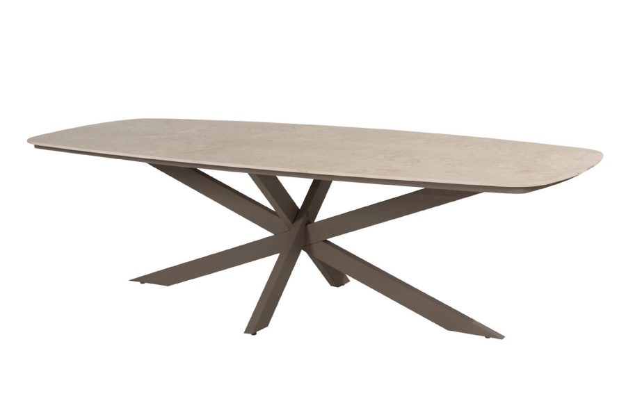 4 Seasons Outdoor Nevada low tuintafel terre met zandkleurig keramisch blad in barrelvorm 250 x 105 cm