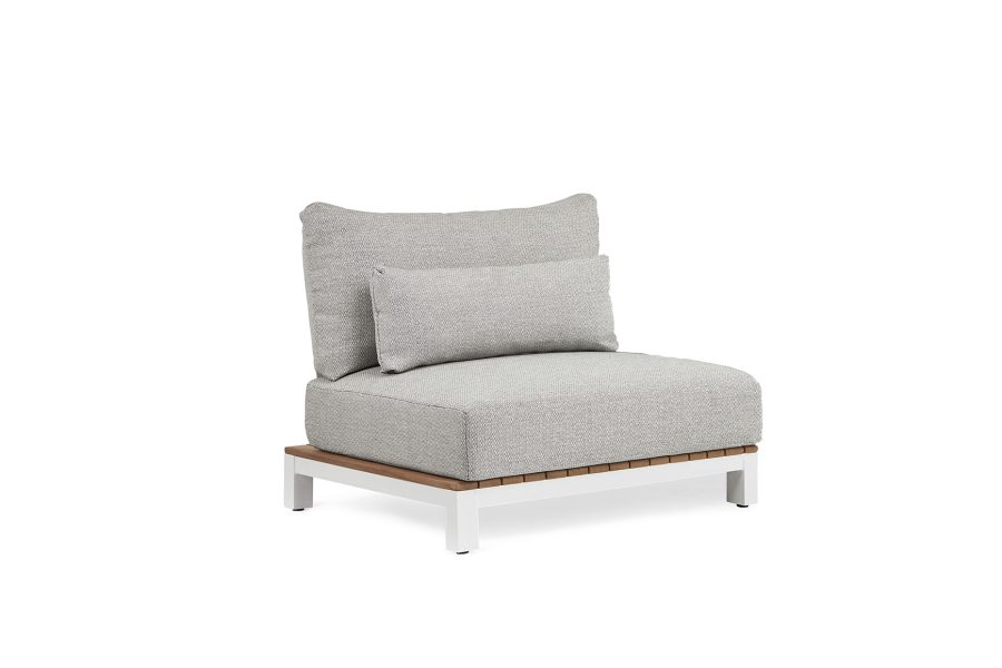 Suns Evora Einsitzer-Lounge-Element weißer Rahmen/Teak mit soft grey Kissen