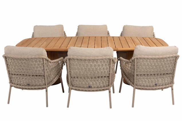 4 Seasons Outdoor Sardinia low dining Esstischgruppe latte mit Capri Niedriger Garten-Tisch