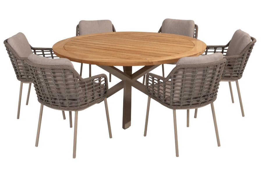 Taste by 4 Seasons Puglia Gartenmöbel-Set latte mit Prado Gartentisch latte Teakholzplatte Ø 160 cm