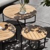 Apple Bee set van 3 Condor loungetafels Black met rond teak bladen Ø 94, Ø 74 en Ø 54 cm