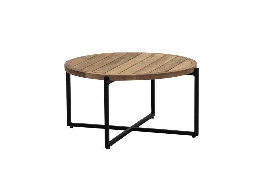 Apple Bee Loungetisch Black mit runder Teakholzplatte Ø 74 cm