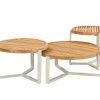 Apple Bee Monaco loungetafels Oyster met ronde teak bladen Ø 75 Ø 60 en Ø 45 cm