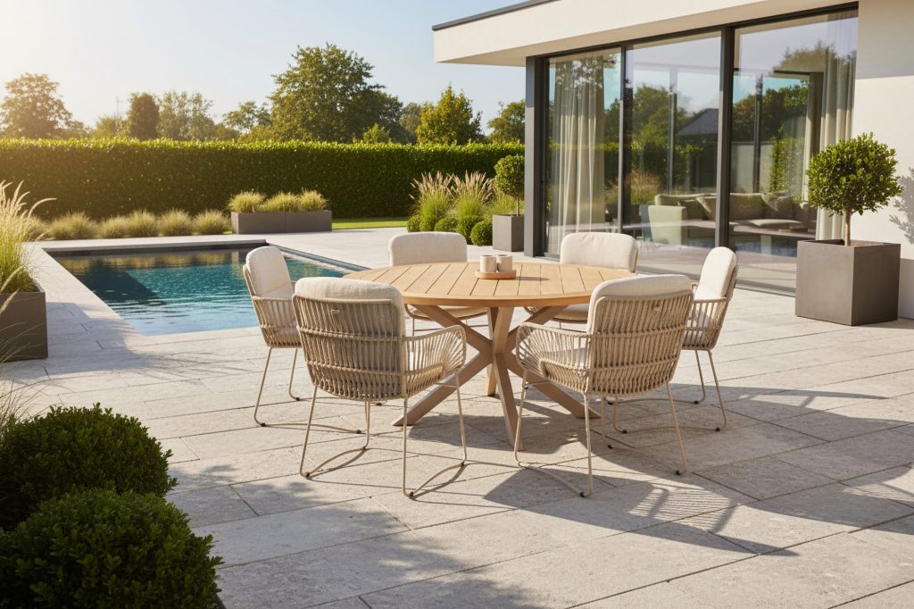 4 Seasons Outdoor Murcia Gartenmöbel-Set latte mit Prado Tisch Ø 160 cm