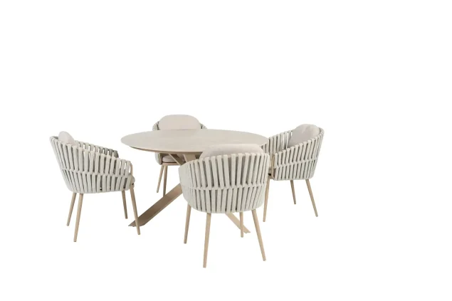 Taste by 4 Seasons Eva Gartenmöbelset latte mit Prado Tisch - Keramikplatte Ø 130 cm