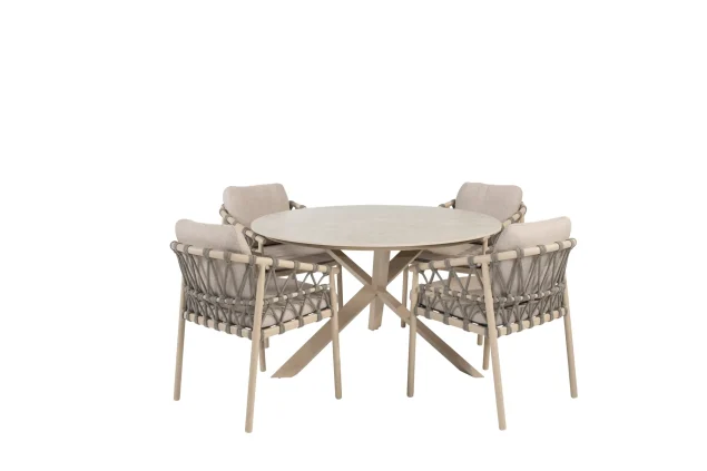 Taste by 4 Seasons Piacenza Gartenset Latte mit Prado-Tisch mit Keramikplatte Ø 130 cm