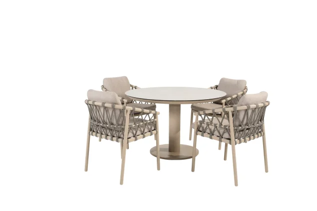 Taste by 4 Seasons Piacenza Gartenset Latte mit Sarah Tisch mit bedruckter Keramikplatte Ø 120 cm