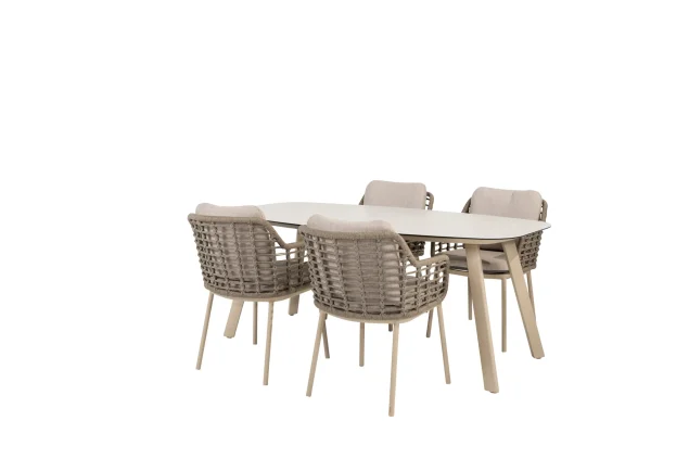 Taste by 4 Seasons Puglia Esstischset latte mit Manolo Tisch mit Bedruckte Keramik-Platte 180 cm