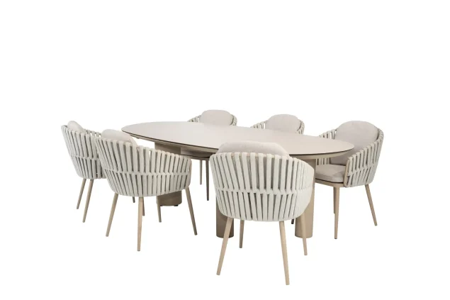 Taste by 4 Seasons Eva Gartenmöbelset latte mit Denia Tisch mit bedruckter Keramikplatte 240 cm