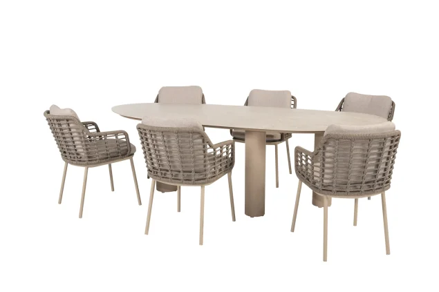 Taste by 4 Seasons Puglia Gartenmöbel-Set Latte mit Denia-Tisch mit bedruckter Keramikplatte 240 x 105 cm