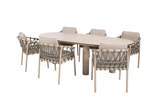 Taste by 4 Seasons Piacenza Gartenset Latte mit Denia-Tisch mit bedruckter Keramikplatte 240 cm