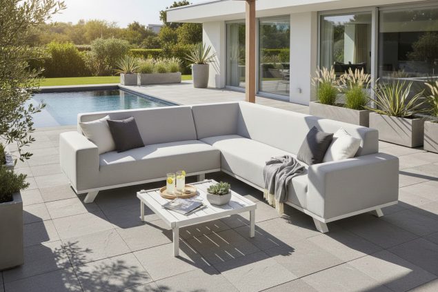 Flow. Blush Ecksofa lead chiné