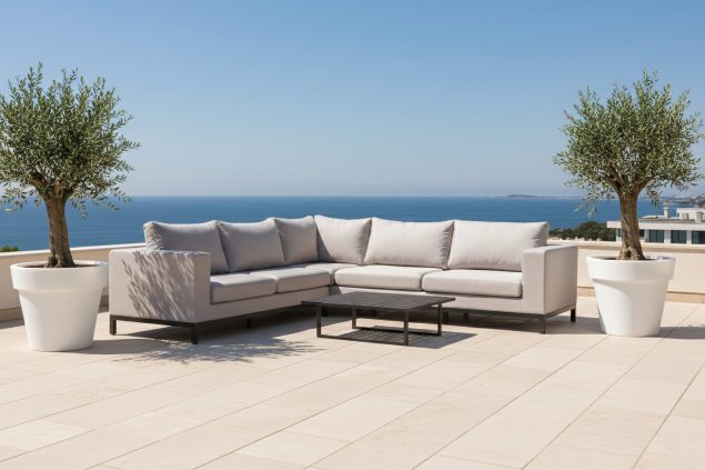 Flow. Square straight Ecksofa Graumel chalk