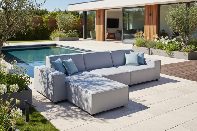 Flow. Cube Chaiselongue-Sofa lead chiné