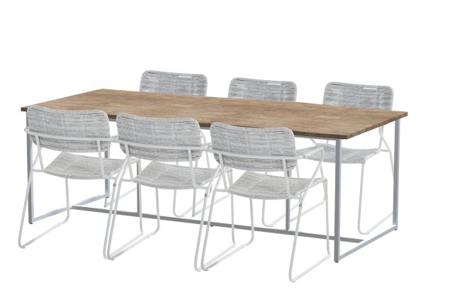 Taste by 4 Seasons Swing frost tuinset met Quatro tafel frost grey met Robusto teakblad 220 x 95 cm