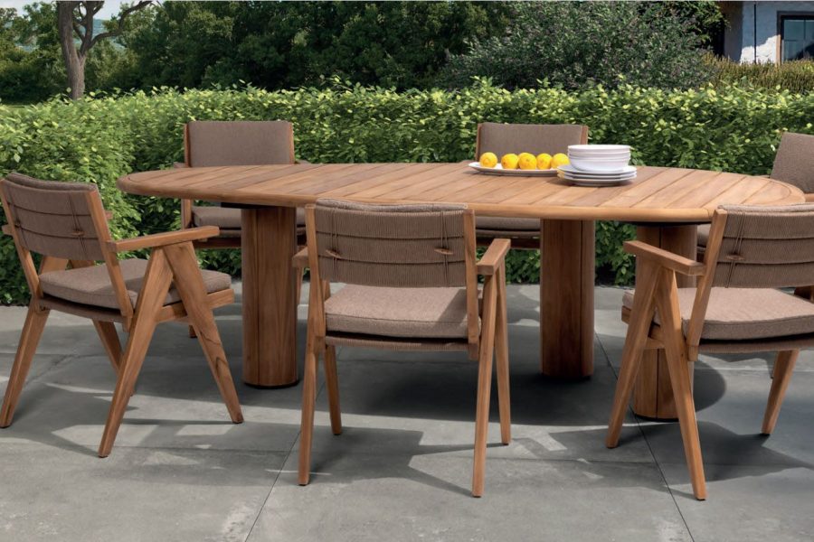 4 Seasons Outdoor Mats Gartenmöbel-Set mit Corsica Gartentisch mit kieselförmiger Platte 240 x 130 cm