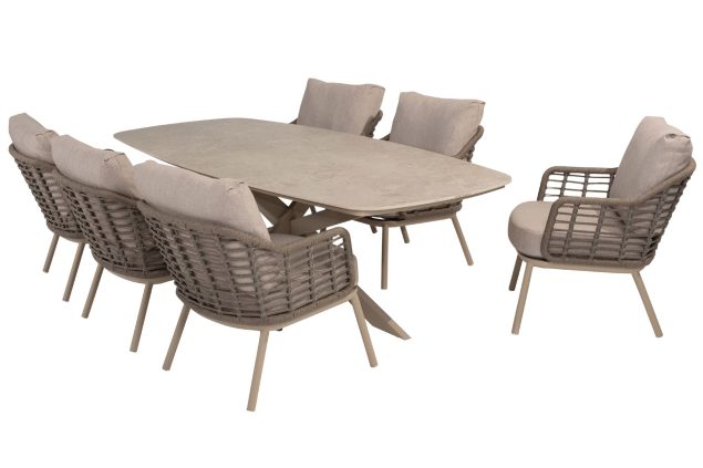 Taste by 4 Seasons Puglia Low-Gartenmöbel-Set Latte mit Nevada-Tisch mit Keramikplatte 250 cm