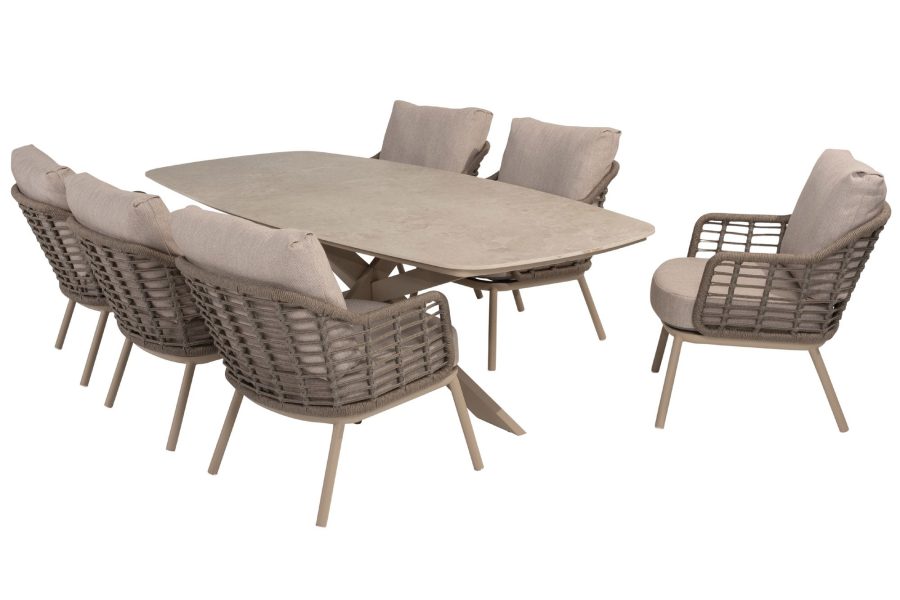 Taste by 4 Seasons Puglia Low-Gartenmöbel-Set Latte mit Nevada-Tisch mit Keramikplatte 250 cm