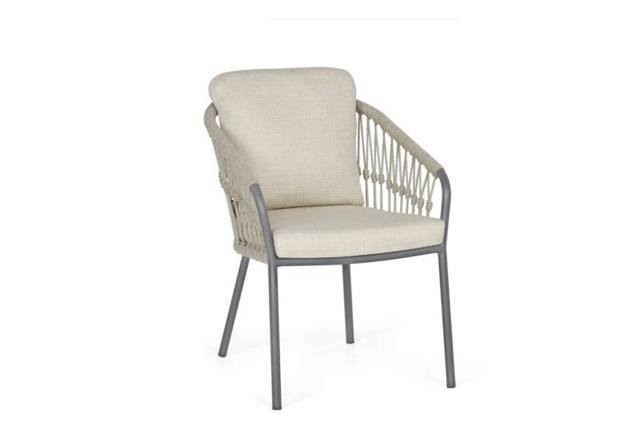 Suns Nappa Gartenstuhl Knoten – Royal grey- camel – natural gravel