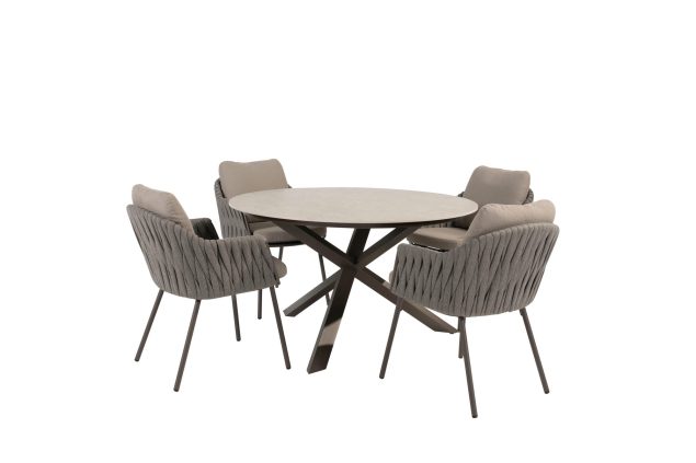 Taste by 4 Seasons Cannes Gartenmöbel-Set Terre mit Prado Tisch mit Keramikplatte Ø 130 cm