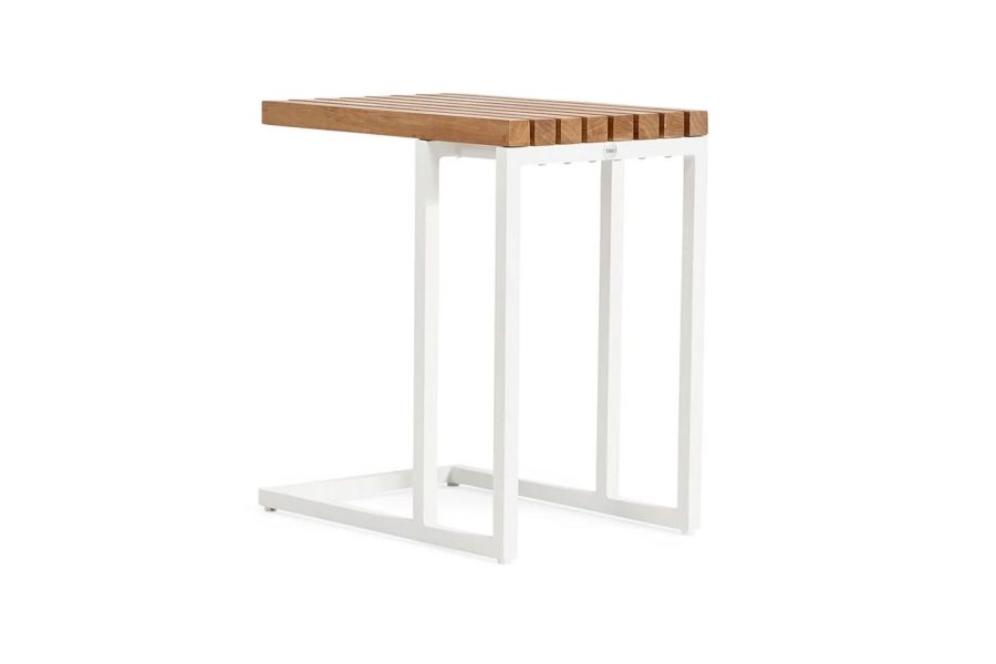 SUNS Savona Couchtisch matt white mit Teakholzplatte 30 x 45 cm