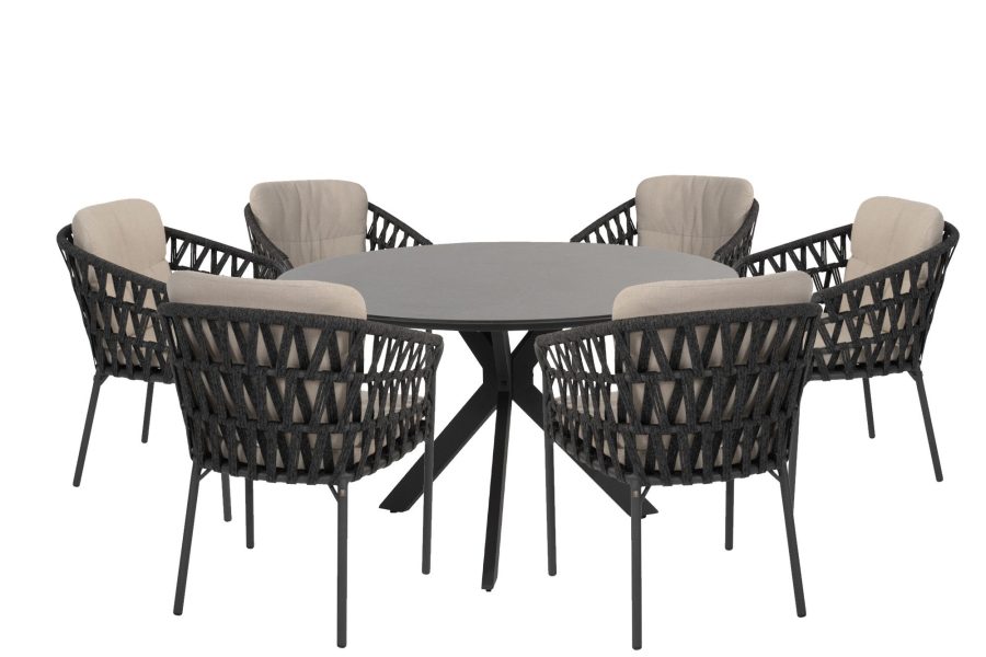 Taste by 4 Seasons Albareto tuinset antraciet met RVS Locarno tafel met HPL blad Ø 160 cm slate anthracite