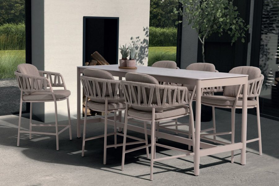 Taste by 4 Seasons Calma Bar-Set latte mit Soho Tisch mit Keramikplatte 220 x 75 cm (H 95 cm)