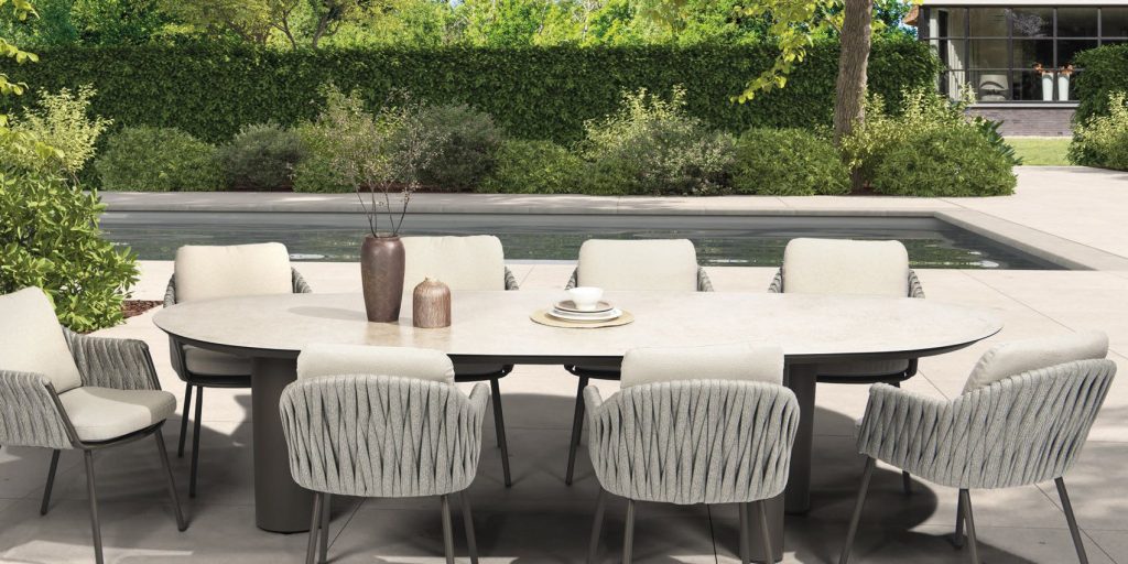 Taste by 4 Seasons Cannes Gartenmöbel-Set „Terre“ mit Esstisch „Terre“ und bedruckter Keramikplatte in Mangoform, 290 x 110 cm