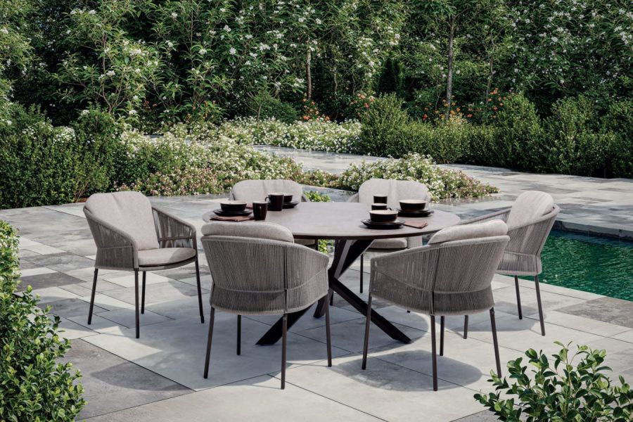 Taste by 4 Seasons Florenz Garten-Set terre mit Prado Tisch terre mit Keramikplatte Ø 160 cm