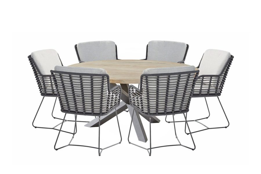 4 Seasons Outdoor Fabrice Gartenmöbel-Set anthrazit mit Louvre-Tisch mit Teakholzplatte Ø 160 cm
