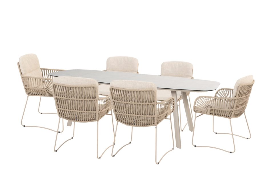 4 Seasons Outdoor Murcia tuinset latte met Manolo tafel met geprint keramisch blad 240 x 103 cm