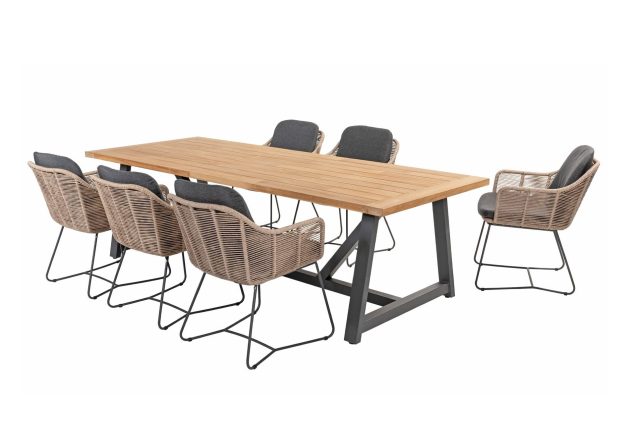 Taste by 4 Seasons Belmond tuinset naturel met Noah tafel teak blad 220 x 95 cm