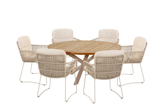 4 Seasons Outdoor Murcia Esstischgarnitur latte mit Prado Tisch Teakholz Platte Ø 160 cm * Sale *
